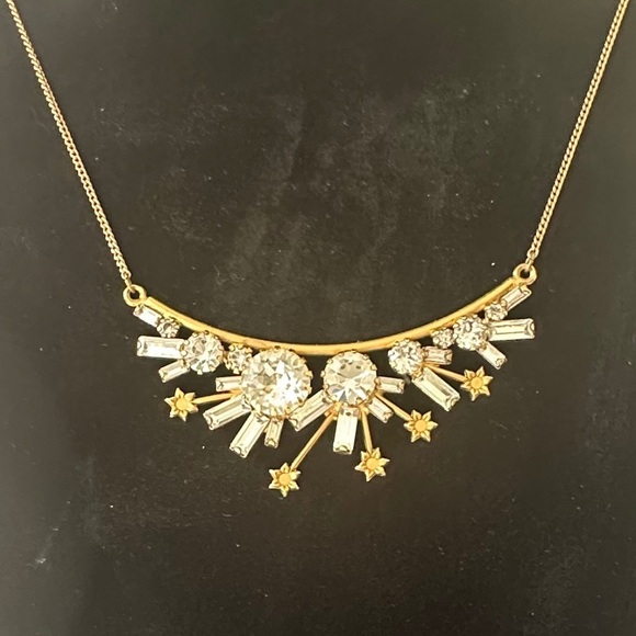 Gold-tone Starburst Necklace with Crystal Clear Round and Baguette Cryst… - Picture 2 of 12
